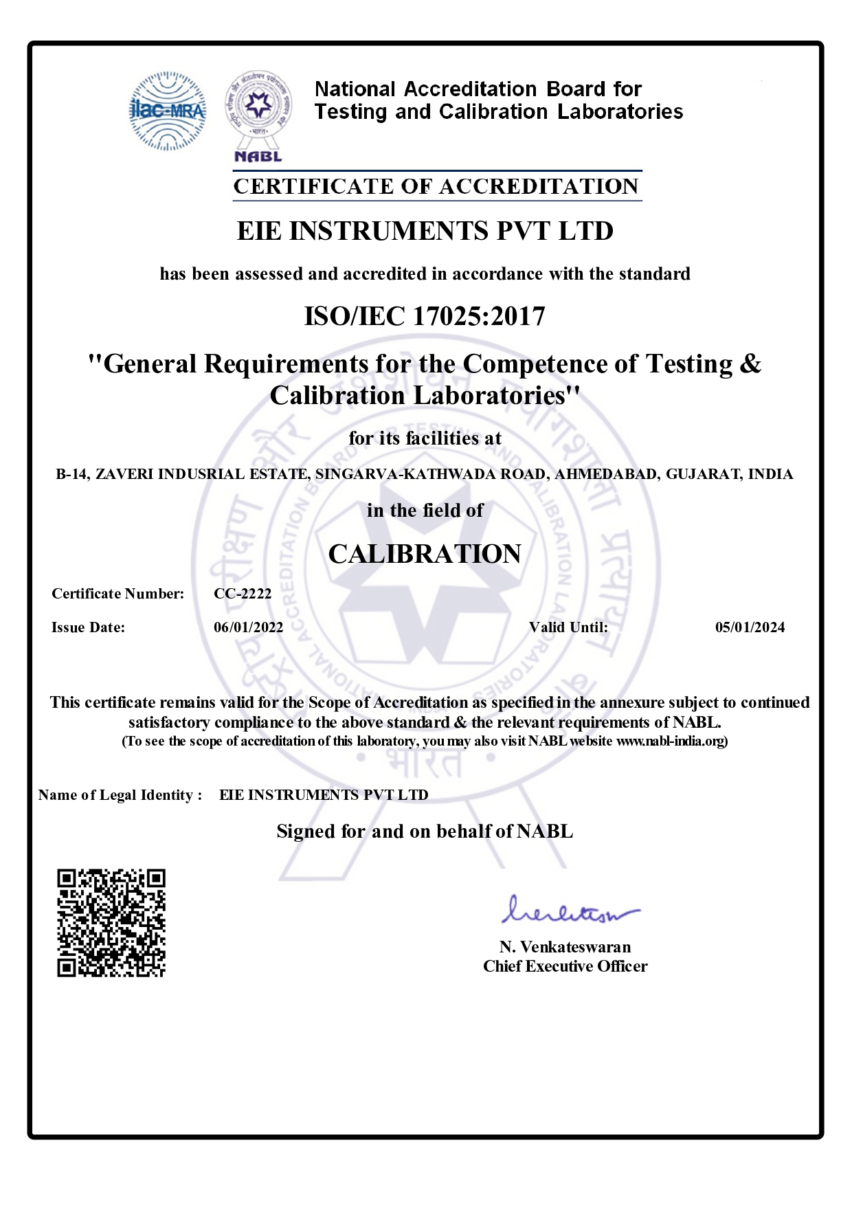Electro-Technical NABL Certificate with Scope